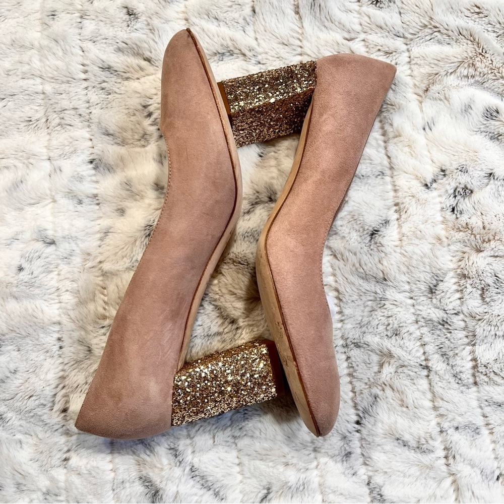 Kate Spade Anastasia Demi Rose Suede Gold Glitter Pumps Sz-9 - Picture 5 of 11